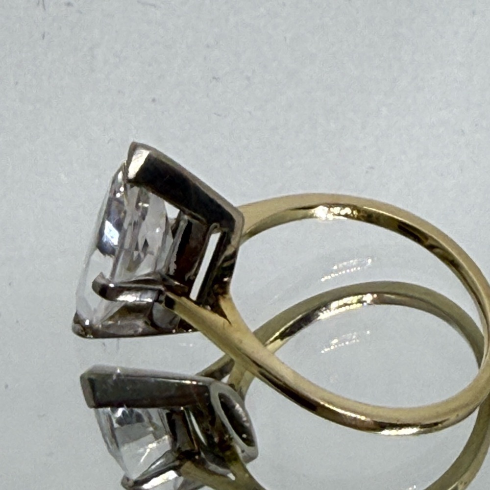 14k Solid White & Yellow Gold, large Marquise White Spinel Ring - Picture 5 of 10
